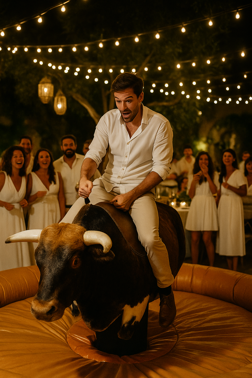 ¿Qué te parece la idea del toro mecánico en la fiesta? 🐂🎉